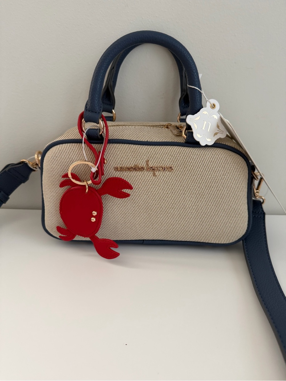 Nina Lexi Navy & Cream Mini Satchel with Red Charm